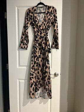 SHEIN Taupe and Black Leopard Wrap Maxi Dress